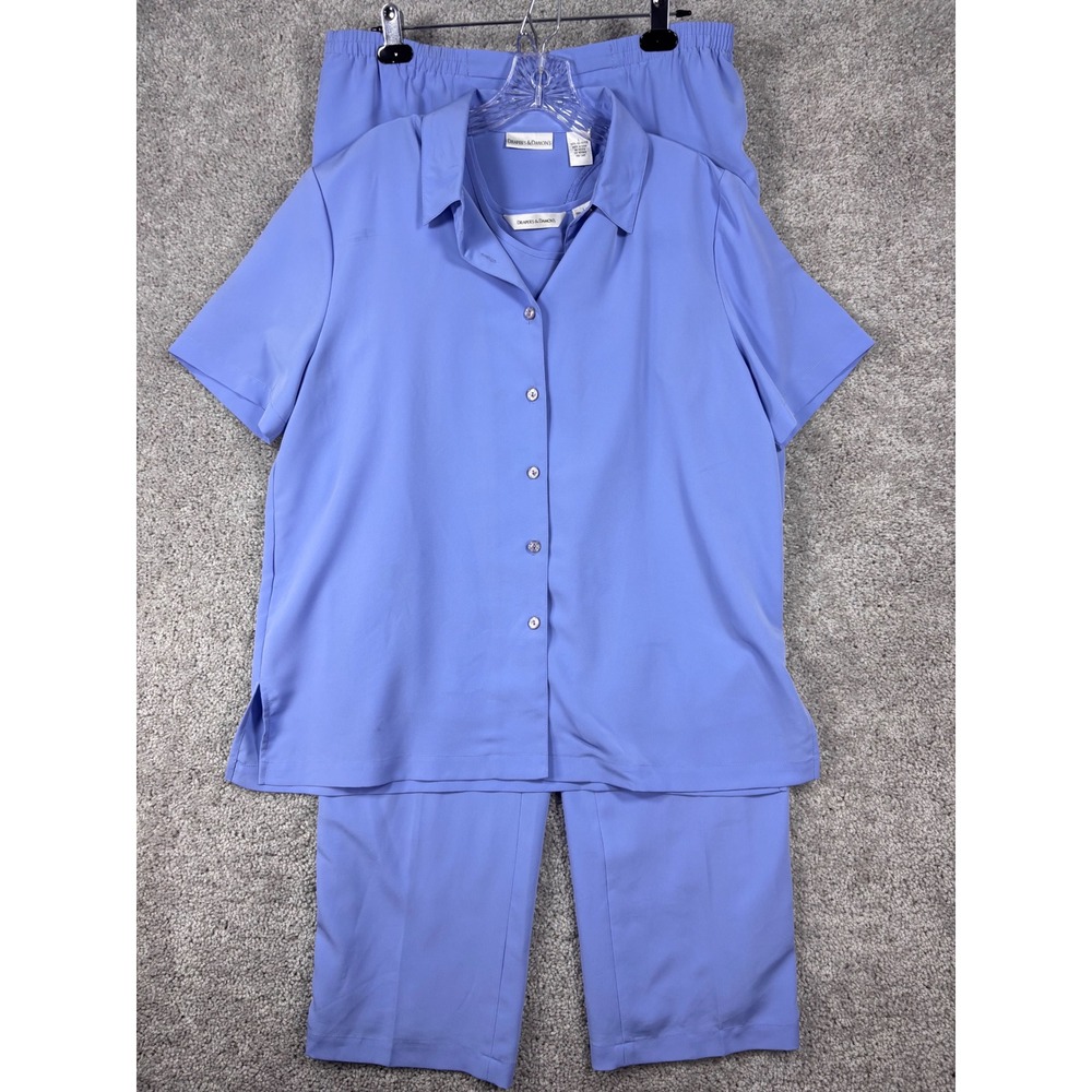 Drapers & Damons Womens 3-Piece Pant Set Periwinkle Blue Size L Tank